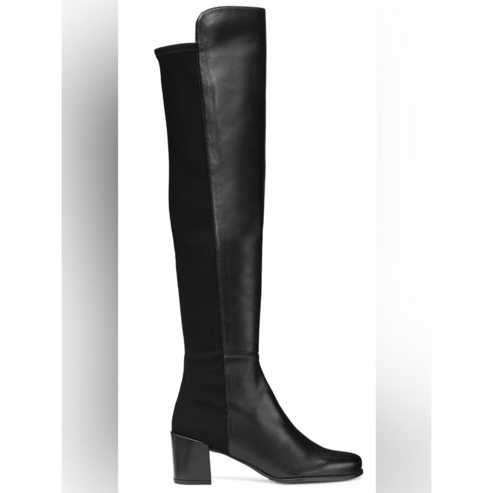 Stuart Weitzman City Block Over The Knee Boots Leather Stretch Heeled Black - Picture 2 of 13